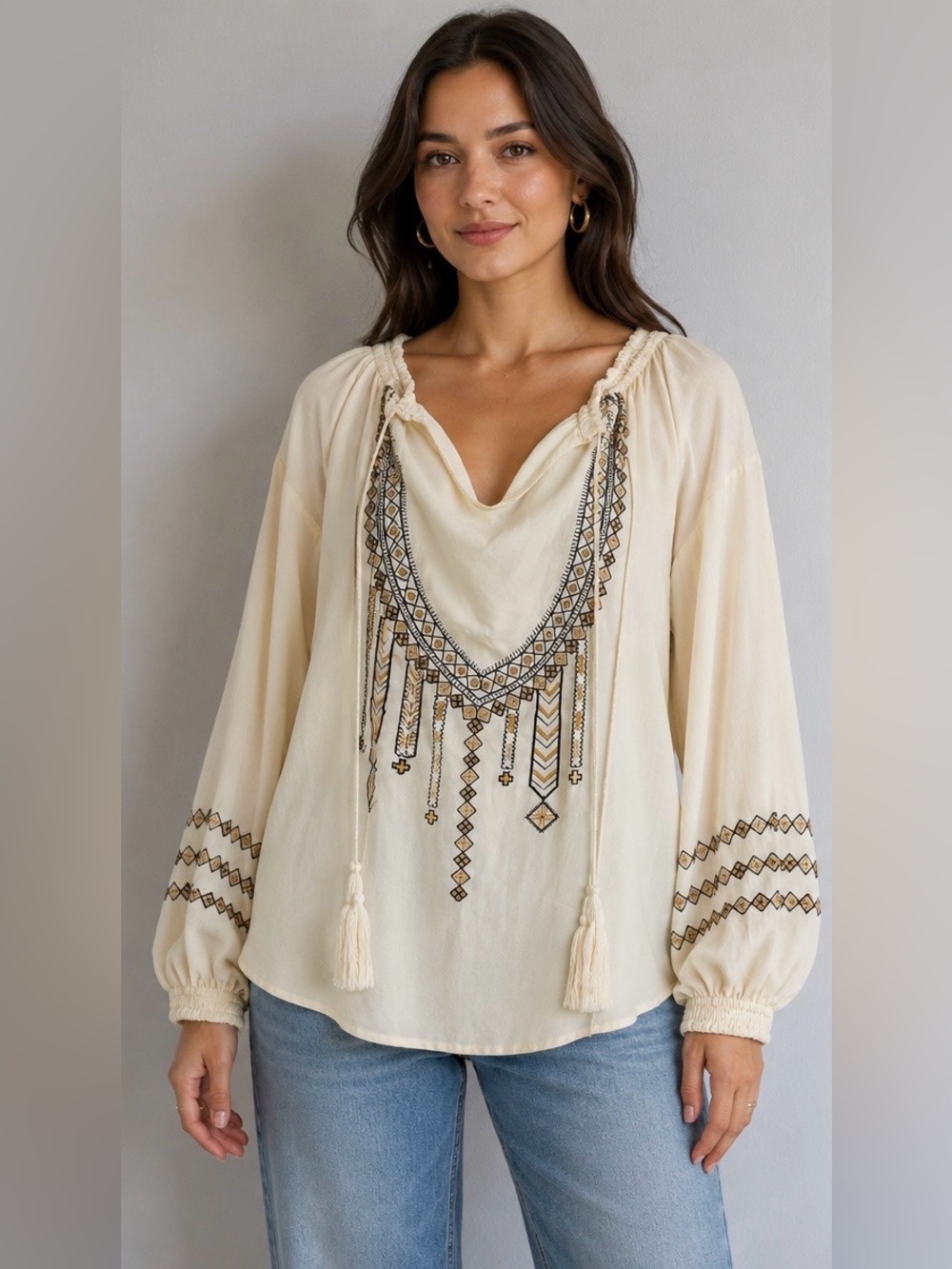 H&M Cream Embroidered Blouse